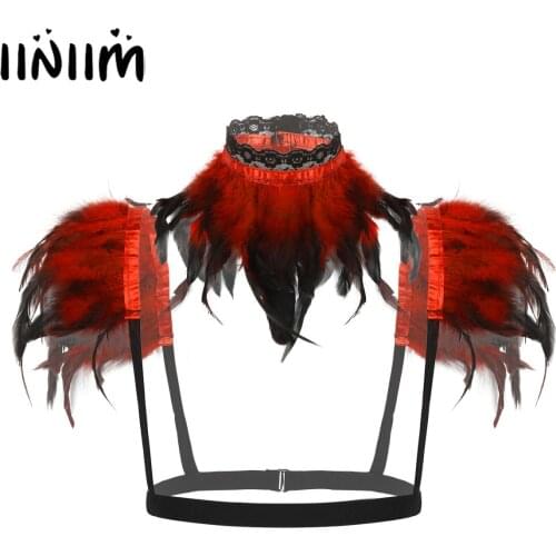 Womens Gothic Victorian Natural Feather Shrug Shawl Shoulder Wrap Cape with Collar for Halloween Costume Party Stage Dancewear