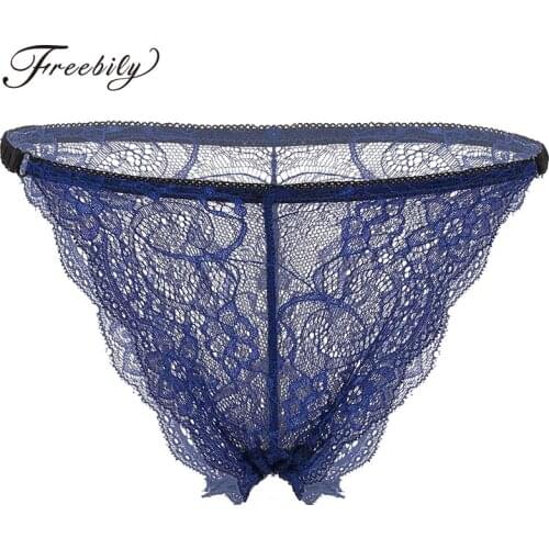 Womens Ladies See Through Sheer Lace Exotic Lingerie Panties Scalloped Trim Thong String Homme Knickers Bikini Briefs Underwear