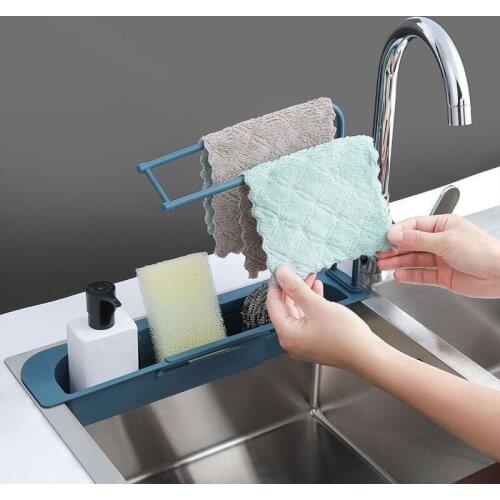 1 Pcs Telescopic Drain Rack Kitchen Sink Storage Shelf Soap Sponge Adjustable Kitchen Rack Organizer Shelf Kitchen Accessories