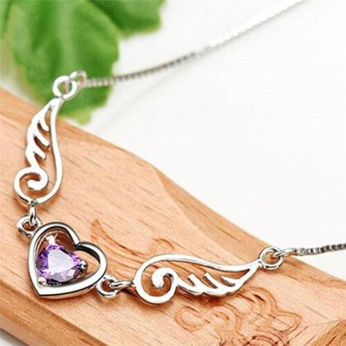 1pc Dream Angels Wing of Love Heart Silver Plated Necklace Female Necklace Birthday Young Girls Present Romance Gift