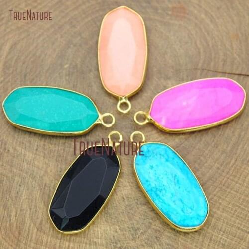 10Pcs Pure Gold Color Faceted Rounded Rectangle Pendant White Turquoises, Onyx Pendant 27x12mm PM14632