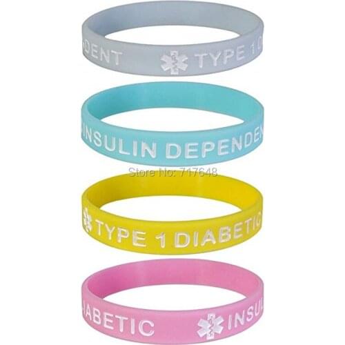 100pcs Type 1 Diabetic Insulin Dependent Medical Alert ID wristband silicone bracelets free shipping by ePacket A