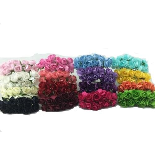 144pcs/lot Handmade Mulberry Paper Flower Bouquet/wire stem/ Scrapbooking artificial Mini rose flowers wedding party Decor