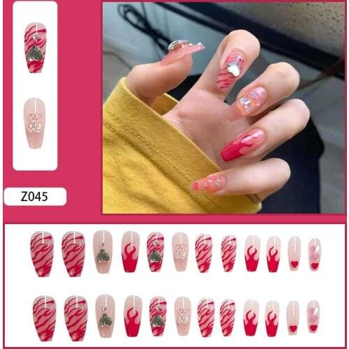 24pcs Red Falme Wear Long Paragraph Fashion Manicure Patch False Nails Save Time Wearable Nail Patch SANA889