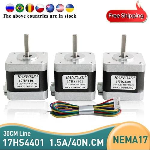 Free shipping 3PCS Nema17 Stepper Motor 17HS4401 42 series motor 40N.CM 1.7A 4-lead 40MM for 3D printer CNC milling machine