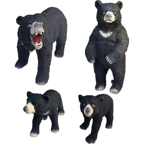 4pcs PVC Black Bear Figurine Statues Wildlife Animal Sculpture Garden Shelf Desk Ornament Accessories Educational Toys Gift