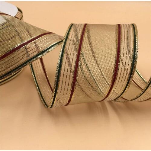 63mm X 25yards Wired Organza Metallic Glitter Striped Ribbon Gift Packaging Bow Christmas Tree Decoration Wreath N2102