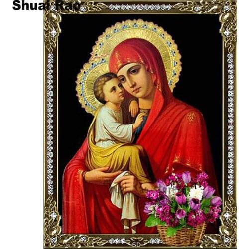 Virgin and Child diy diamond painting full round 5d diamond embroidery diy Custom photo mosaic crystal paintings cross stitch