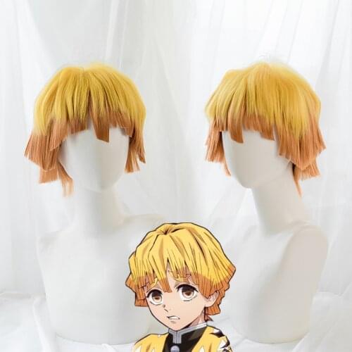 Anime Demon Slayer Agatsuma Zenitsu Wig Kimetsu no Yaiba Agatsuma Zenitsu Cosplay Costume Easy To Style Wigs