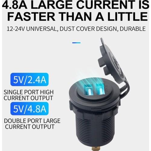Car Dual USB Charger Cover for Motorcycle Auto Truck ATV Boat 12/24V LED Dual USB Socket Mount Charger Power Adapter