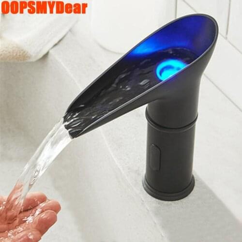 Touchless LED Faucet Bathroom Infrared Motion Sense Tap Intelligent Smart Sensor Grifo Deck Mount Hot Cold Black Copper Kraan