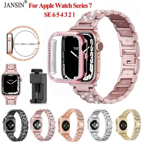 Diamond Band+Case For Apple Watch Bands 38mm 40mm 42mm 44mm Women Stainless Steel Bracelet For iWatch Series 6 5 4 3 2 SE Strap