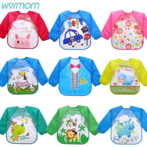 Warmom Cute Baby Bibs Waterproof Long Sleeve Apron Children Feeding Bib Burp Clothes Soft Eat Toddler Baberos Bavoir Clothing