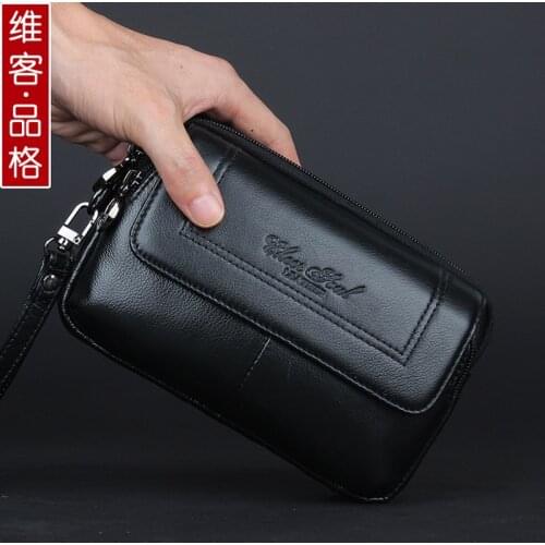 Double Zipper Money Clip Wallet Day Clutch Bag Mens Purses Genuine Leather Men Wallets Leather Man Wallet Long Male Purse