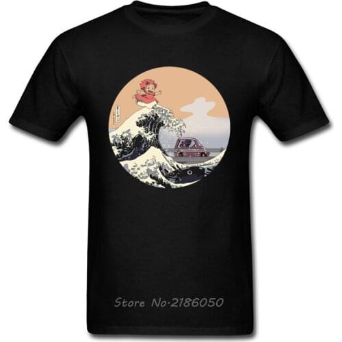 On The Cliff By The Sea T-shirt Ponyo On The Cliff T Shirt Men Tshirt Anime Tops Cotton Clothing Cartoon Tees Novelty Harajuku