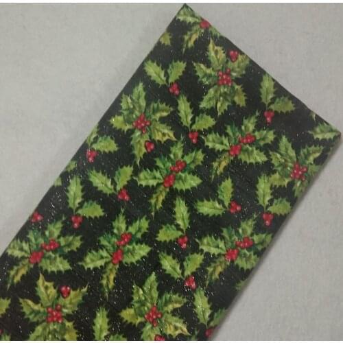 Gold Stamping Glitter Green Leaf Red Cherry Printed Cotton Fabric 50x105cm Bling Bling Fabric Patchwork Cloth Dress Home Decor