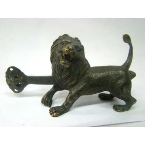 Exquisite Chinese old-style Copper Carved lion lock and key