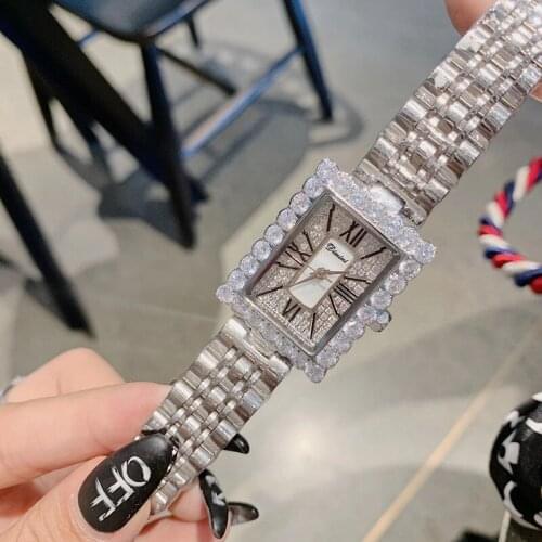 Classic Brand Vintage Square Watches for Women Luxury Full Zircon Crystals Watch Full Steel Bracelet Roman Wrist watch Quartz