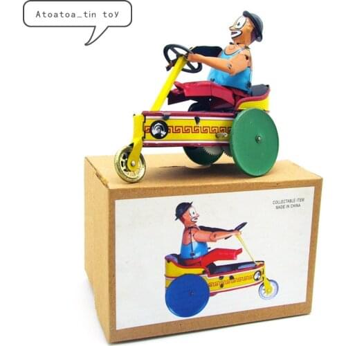 Classic Tin Wind Up Clockwork Toys Clown on car Model Wind-up Tin Toy For Children Adults Educational Collection Gifts