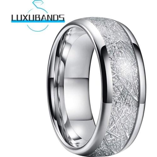 Tungsten Carbide Rings 8MM For Womens Mens Meteorite Inlay Polished Finished Comfort Fit