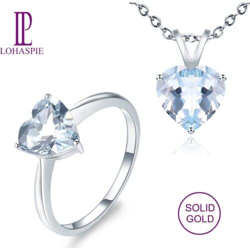 LP 3.22Carats Natural Gemstone Aquamarine Solid 14K White Gold Ring & Pendant fashion Stone Fine Jewelry Sets