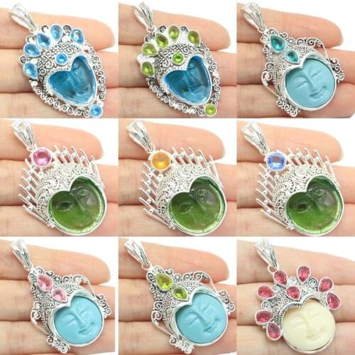 52x26mm Special Goddess Face Black Onyx Purple Amethyst Womans Party Silver Pendant