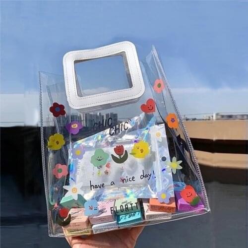 Summer Transparent Cartoon Printing Handbags 2021 New Casual Pvc Womens Small Handbag Female Top Handle Bags Girl Bolso Playa