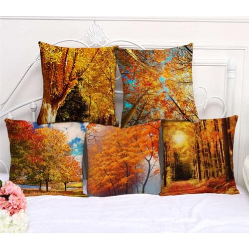 Throw Pillow Cases Autumn Forest Tree Leaves Cushion Cover 45x45cm Home Living Room Decoration Linen/Cotton Pillowcover Decor