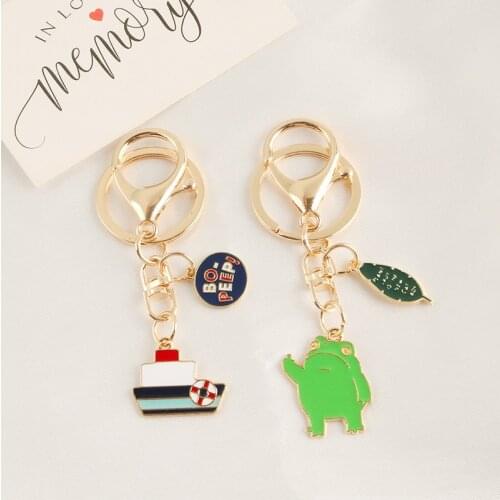 Cute Frog Boat Acrylic Keychain New Cartoon Green Animal Key Ring for Womens Backpacks Bags Jewelry Key Chain Holder Best Gift