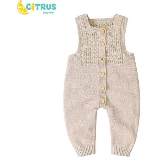 CITRUS Autumn Baby Girls Rompers Solid Knitted Newborn Jumpsuits Sleeveless Toddler Boys Winter Overalls Children Clothes