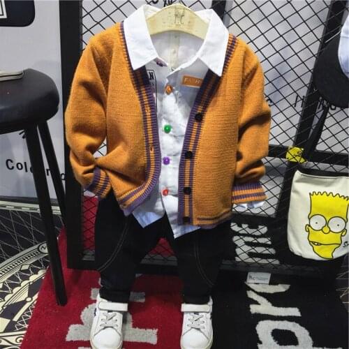 Hot Boys spring and autumn clothes sets children letter Knitting cardigan+shirt+jeans 3PCS boys set 2-6Year