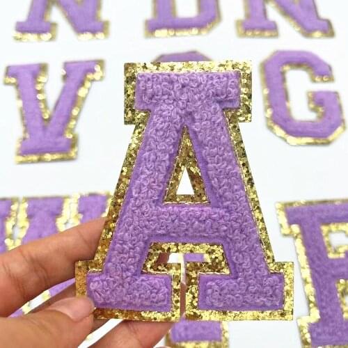 Purple Letters Alphabet Seuqins Towel Embroidered Patches For Clothing Bags jeans Iron On Accessories DIY Name Patch Applique