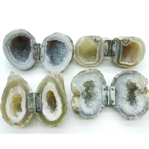 Natural Handmade Agate Geode Ring Box Rough Agate Cornucopia Quartz Crystal Cluster Healing Crystal Stone Women Jewelry Gift