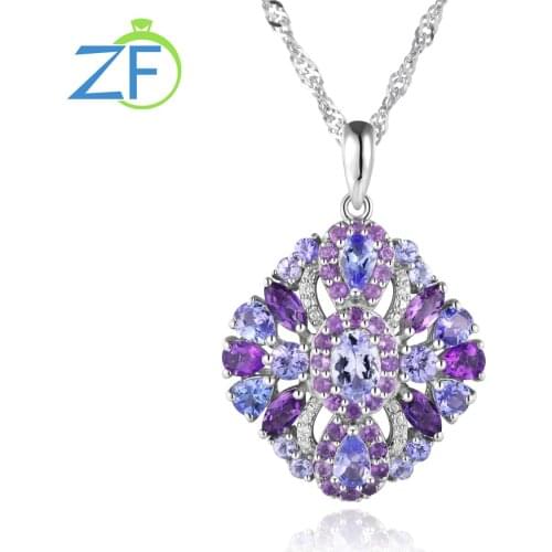 GZ ZONGFA Best Collection Natural Amethyst Gem Trendy Jewelry 925 Sterling Silver Personalized Vintage Crystal Necklace