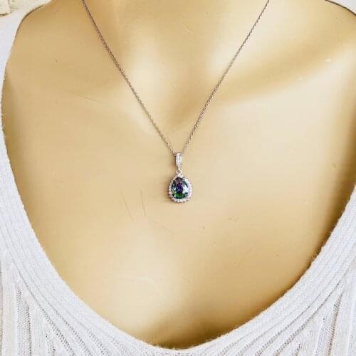 Green Shiny Stone 925 Sterling Silver Necklace Women Girls Gift Jewelry Accessories Fashion Handmade Elegant Chain