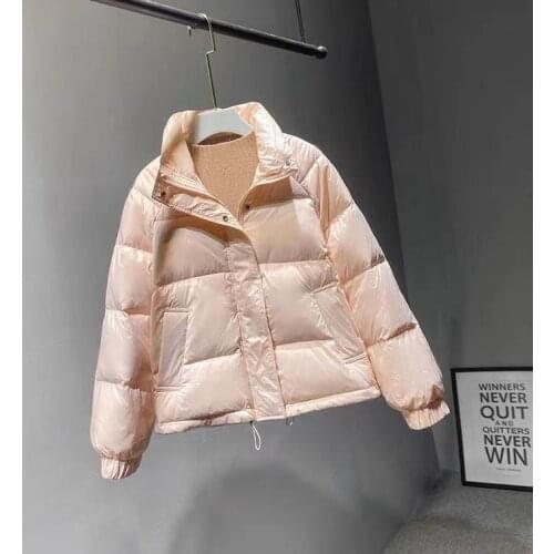 2021 Spring Winter New Women Jacket Parkas Female Stand Collar Solid White Down Coat Ladies Loose Oversize Short Parkas Q139