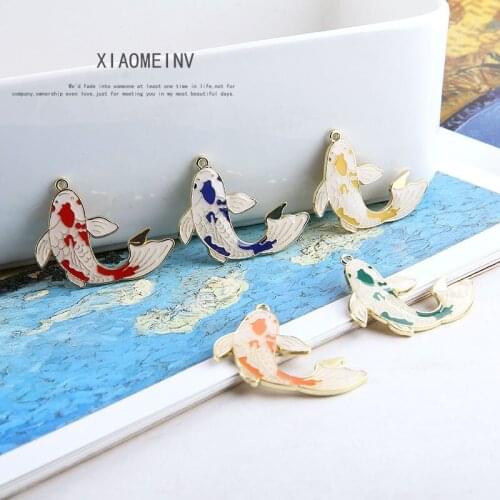 10pcs DIY handmade jewelry accessories Gold Tone Plated alloy dripping carp hanging earrings materials Necklace Pendants 29*39mm