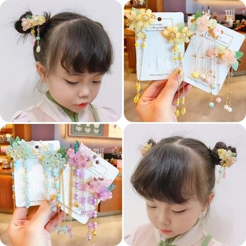 2 Pcs/Set Children Cute Colors Flower Ornament Hair Clips Girls Women Sweet Antiquity Barrettes Hairpins Kids Hair Accesssories