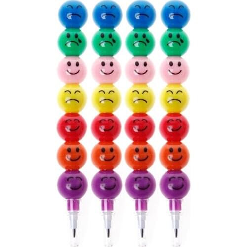4Pcs Toys Pencils 7 Colors Stacker Swap Smile Face Children Pencils for School Stationery