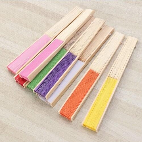 8pcs Folding Fans Wood Pure Color Blank Fans Set DIY Folding Fans Children Kids Painting Fans for Event Performance Prop