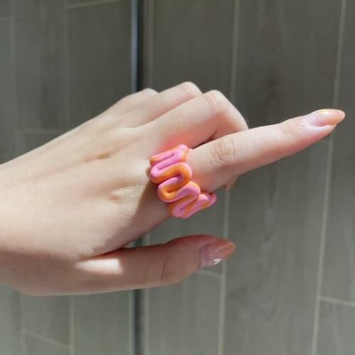 AOMU 2021 New Summer Colorful Geometric Twisted Rings Handmade Clay Cartoon Duck Rainbow Color Rings for Women Jewelry Gifts