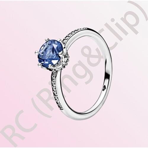 Authentic 100% 925 Sterling Silver Rings Blue Sparkling Crown Rings for Women Engagement Jewelry Anniversary gift