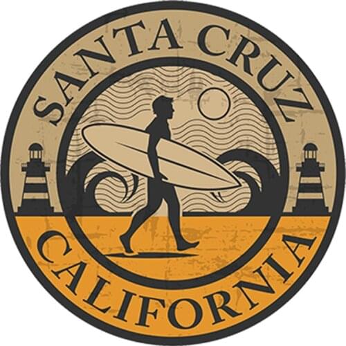 SZWL Santa Cruz California Car Sticker Waterproof Cover Scratch Vinyl Sticker for IPad Laptop Car Surf Cali USA,13cm*13cm