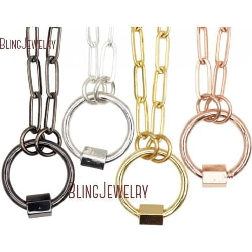 Infinity Kama Circle Pendant Necklace Screw Clasp Necklace Carabiner Lock Necklace Gold Filled Paper Clip Chain Necklace NM32821