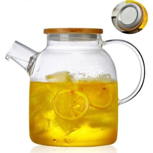 1000 / 1600ml Large Heat-Resistant Glass Kettle with Spring Filter Upgraded Bamboo Lid Flower Tea Cups and Tray Giftset Tea Pot