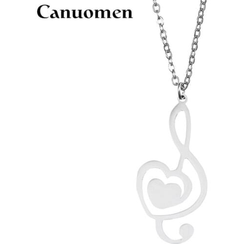 Canuomen Musical Note Pendant Necklace Love Heart-shaped Stainless Steel For Girlfriend Valentines Day Women Gift Charm Jewelry