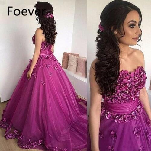 Purple Evening Dresses Party Long Tulle Pleat With Flowers A Line Formal Evening Prom Dress Evening Gowns robe de soiree longue