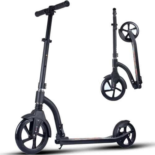 Adult City Cruiser Kick Scooter Suspension Fork 230MM PU Wheel Scooters Adjustable Height 145-195cm Black Smooth Slide Bike