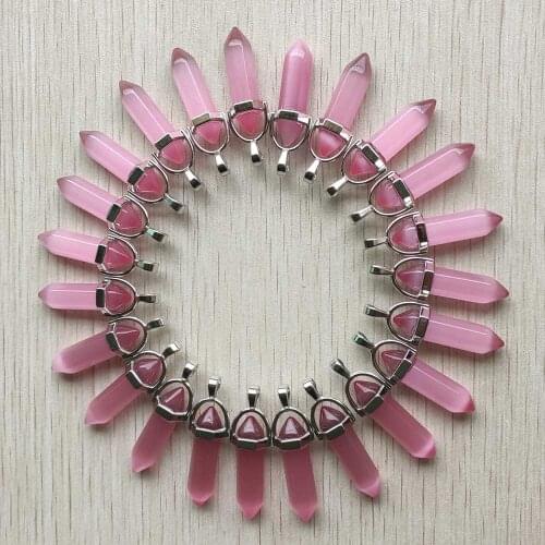 Fashion good quality cat eye stone pillar charms point chakra pendants for jewelry making 24pcs/lot Wholesale free shipping