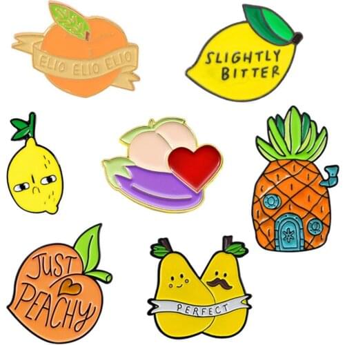 Cartoon Creative Cute Fruit Series Enamel Brooch Lemon Pear Badge Peach Pineapple Label Pins for Fruits Lovers Hat Packbag Decor
